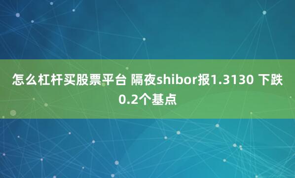 怎么杠杆买股票平台 隔夜shibor报1.3130 下跌0.2个基点